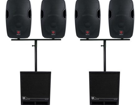 Rockville DJ Package w (4) 12  Active Speakers+Mounts+(2) 15  Powered Subwoofers For Sale