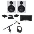 2 Rockville 5.25  250w Powered Studio Monitors+Mic+Headphones+Stand+Shield+Pads For Discount