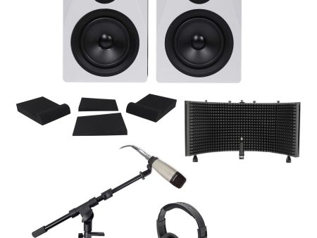 2 Rockville 5.25  250w Powered Studio Monitors+Mic+Headphones+Stand+Shield+Pads For Discount