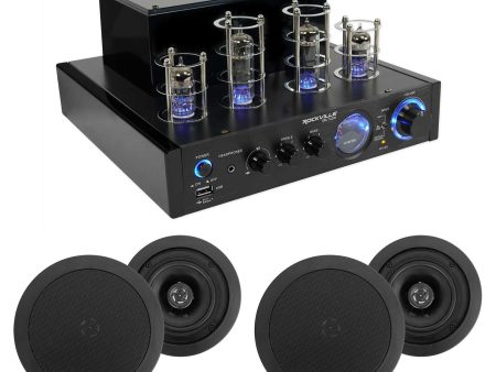 Rockville BluTube Tube Amplifier Home Receiver+(4) 5.25  Black Ceiling Speakers Supply