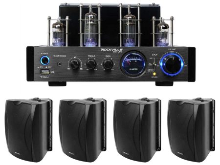 Rockville BluTube LED Tube Amplifier Home Bluetooth Receiver+(4) 6.5  Speakers Supply