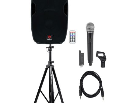 Rockville BPA15 15  Powered Active DJ PA Speaker w  Samson Wireless Mic+Clip Discount