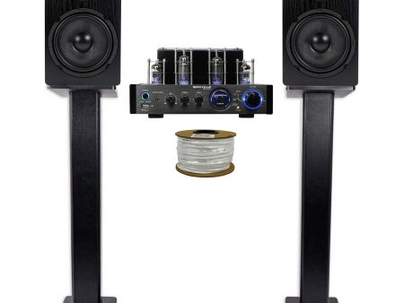 Rockville BluTube LED Tube Amplifier Amp+(2) 6.5  Bookshelf Home Speakers+Stands For Cheap