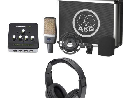 AKG C214 Condenser Microphone Recording Mic+Samson Headphones+Amplifier+Shield For Discount