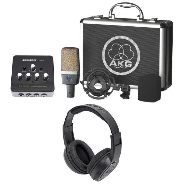 AKG C214 Condenser Microphone Recording Mic+Samson Headphones+Amplifier+Shield For Discount