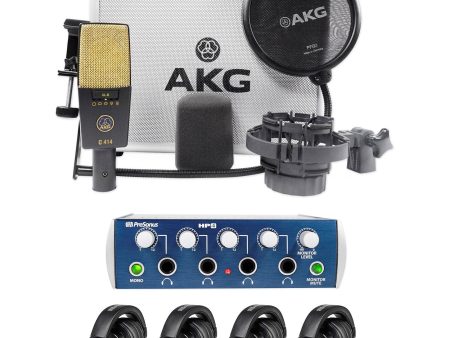 AKG C414 XLII Recording Microphone+Presonus Headphone Amplifier+(4) Headphones Supply