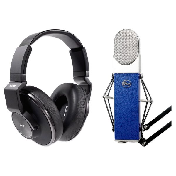 Blue Blueberry Condenser Studio Recording Microphone w Shockmount+AKG Headphones Fashion