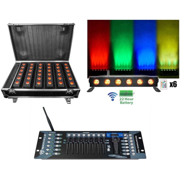 Rockville Best Strip 60 Pack Black (6) Lights+Charging Case+Wireless DMX Control Discount