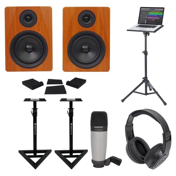 (2) Rockville 5.25  250 w Powered Studio Monitors +Stands+Headphones+Mic+Foam Pads Sale