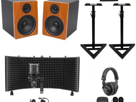 2) Rockville APM5C 5.25  Active Studio Monitors+Stands+Mic+Headphones+Iso Shield For Sale