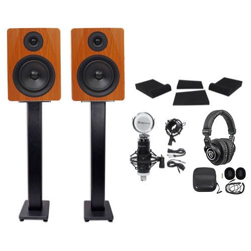 (2) Rockville APM6C 6.5  350w Powered Studio Monitors+Stands+Pads+Headphones+Mic Hot on Sale