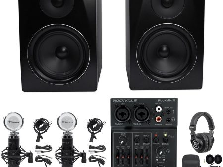 Rockville Recording Kit: 2) 6.5  Black Studio Monitors+USB Mixer+Mics+Headphones Online now