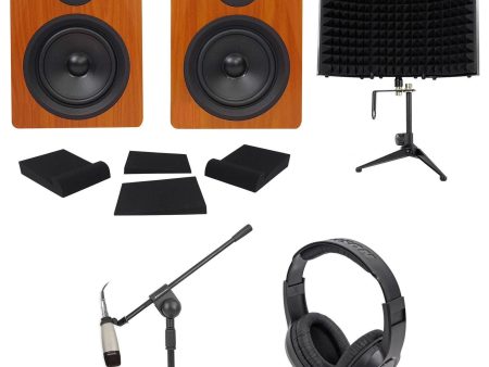 2) Rockville 5.25  250 Watt Studio Monitors+Mic+Headphones+Stand+Shield+Pads Supply