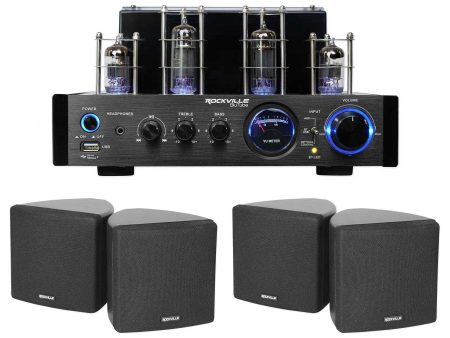 Rockville BluTube LED Tube Amplifier Home Bluetooth Receiver+(4) Cube Speakers For Discount