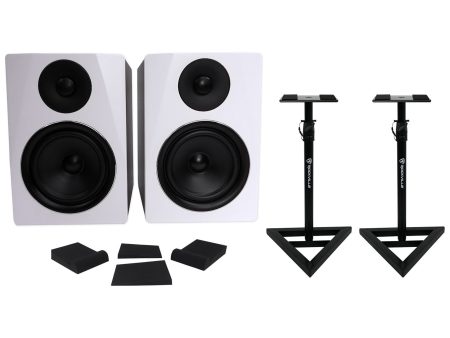 Pair Rockville APM6W 6.5  2-Way 350 Watt Powered USB Studio Monitors+Stands+Pads For Discount