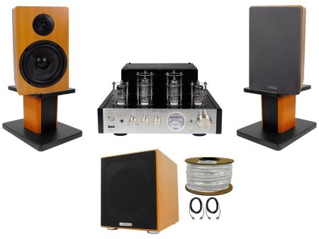 Rockville BluTube Bluetooth Tube Amplifier+Wood Bookshelf Speakers+Stands+Sub For Sale