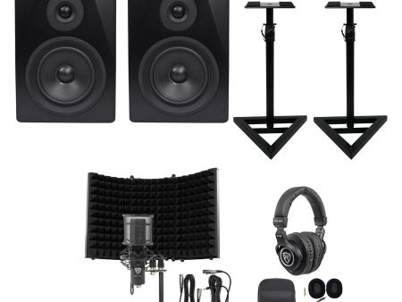 (2) Rockville APM5B 5.25  Powered Studio Monitors+Stands+Mic+Headphones+Shield Online now