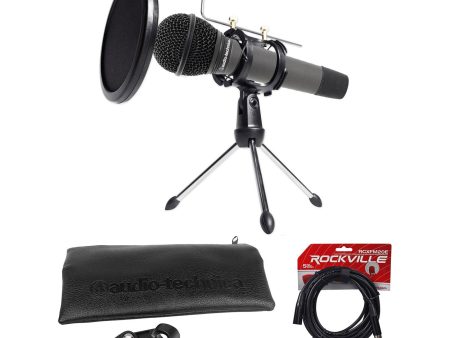 Audio Technica Dynamic Podcasting Podcast Microphone+Tripod+Pop Filter+Cable on Sale