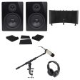 2) Rockville 5.25  250w Powered Studio Monitors +Mic+Headphones+Stand+Shield+Pads Online Sale