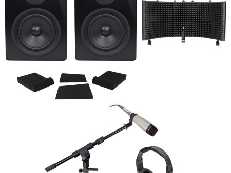 2) Rockville 5.25  250w Powered Studio Monitors +Mic+Headphones+Stand+Shield+Pads Online Sale