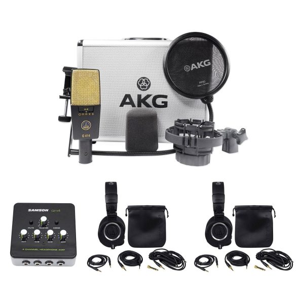 AKG C414 XLII Recording Microphone Bundle with Audio Technica M50X Headphones & Headphone Amp For Discount