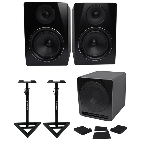 (2) Rockville APM6B 6  Powered Studio Monitors+Active 10  Subwoofer+Foam Pads For Cheap