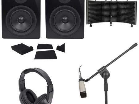 Pair Rockville 5.25  250w Powered Studio Monitors+Mic+Headphones+Stand+Shield+Pads Online Hot Sale