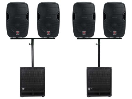 Rockville DJ Package w (4) 10  Active Speakers+Mounts+(2) 12  Powered Subwoofers For Sale