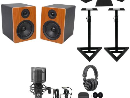 (2) Rockville APM5C 5.25  Powered USB Studio Monitors+Stands+Pads+Mic+Headphones Discount