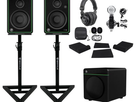 Studio Bundle w (2) Mackie CR4-X 4  Studio Monitors+8  Sub+Headphones+Mic+Stands Hot on Sale