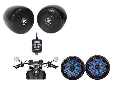 2 KICKER 45KM84L 8  600w Marine Boat LED Speakers+Powersports Handlebar Speakers For Discount