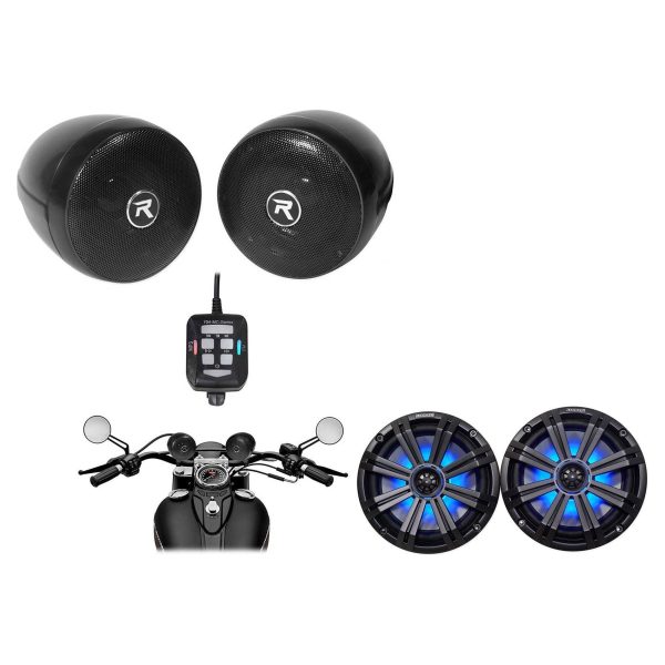 2 KICKER 45KM84L 8  600w Marine Boat LED Speakers+Powersports Handlebar Speakers For Discount