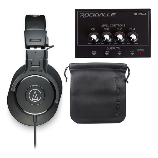 Audio Technica ATH-M30X Studio Monitor Headphones+4-Way Distribution Amplifier Online