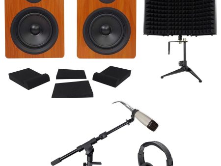 (2) Rockville 5.25  250w Active Studio Monitors+Mic+Headphones+Stand+Shield+Pads Hot on Sale