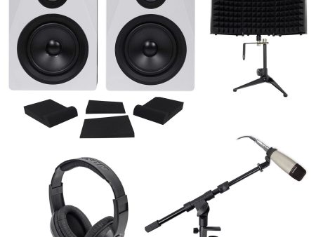 (2) Rockville 5.25  250W Studio Monitors+Mic+Headphones+Stand+Shield+Pads Online Sale