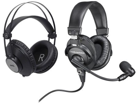 Audio Technica BPHS1 Broadcast Headphones Headset w boom Mic+AKG Headphones For Sale