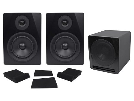 2) Rockville APM5B 5.25  Powered Studio Monitors+Active 10  Subwoofer+Foam Pads on Sale