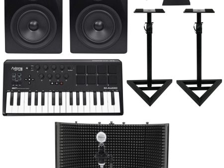 M-Audio Axiom AIR Mini 32 Keyboard Controller+Monitors+Stands+Pads+Mic+Shield Supply