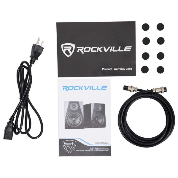 (2) Rockville APM5C 5.25  250W Powered USB Studio Monitor Speakers+Desk Stands For Sale