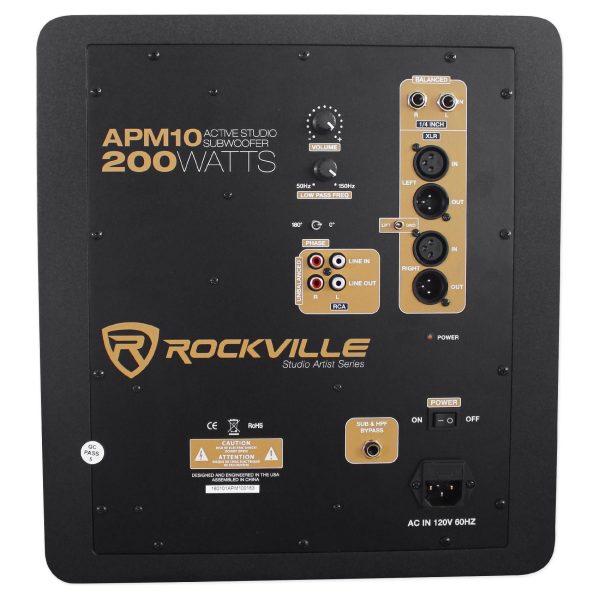 (2) Rockville APM6W 6.5  Powered Studio Monitors+Active 10  Subwoofer+Foam Pads For Discount