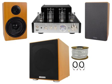 Rockville BluTube Bluetooth Tube Amplifier+6.5  Wood Bookshelf Speakers+8  Sub Online Sale