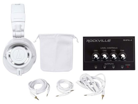 Audio Technica ATH-M50XWH Studio Monitor Headphones+4-Way Distribution Amplifier Online Hot Sale