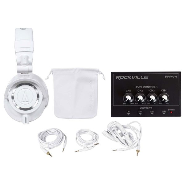 Audio Technica ATH-M50XWH Studio Monitor Headphones+4-Way Distribution Amplifier Online Hot Sale