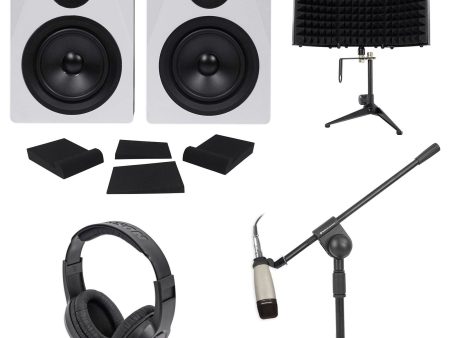 2) Rockville 5.25  Powered Studio Monitors+Mic+Headphones+Stand+Shield+Pads Cheap