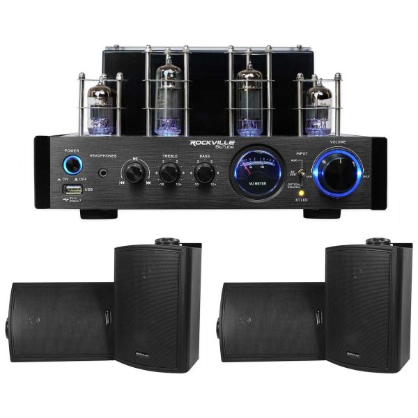 Rockville BluTube LED Tube Amplifier Home Theater Bluetooth Receiver+4) Speakers For Discount