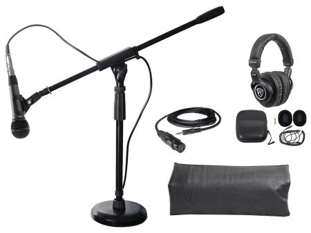 Audio Technica 1-Person PC Podcasting Podcast Microphone+Boom Stand+Headphones on Sale