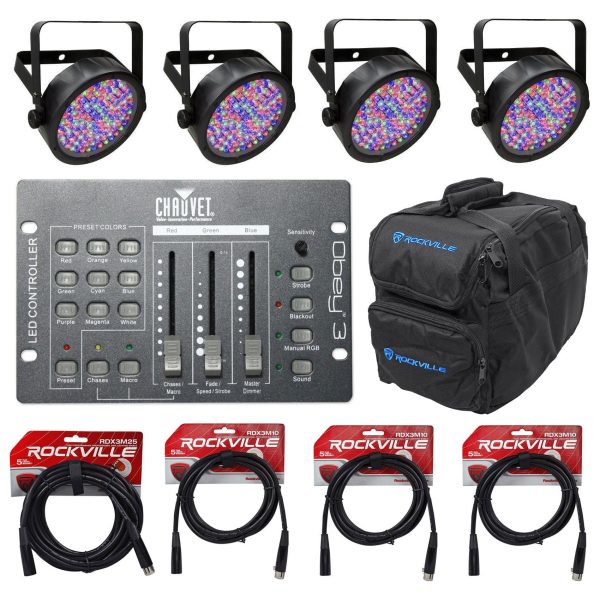 4) Chauvet SLIMPAR56 Slim Par Can 56 LED Lights+Obey 3 DMX Controller+Bag+Cables Fashion