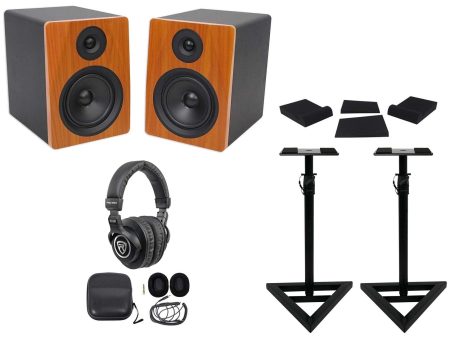 Pair Rockville APM6C 6.5  350W Powered Studio Monitors+Stands+Pads+Headphones Online Hot Sale