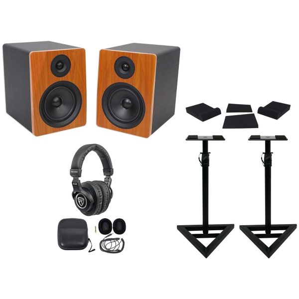 Pair Rockville APM6C 6.5  350W Powered Studio Monitors+Stands+Pads+Headphones Online Hot Sale