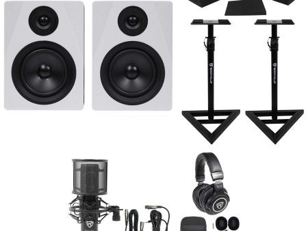 (2) Rockville APM5W 5.25  Powered USB Studio Monitors+Stands+Pads+Mic+Headphones Supply